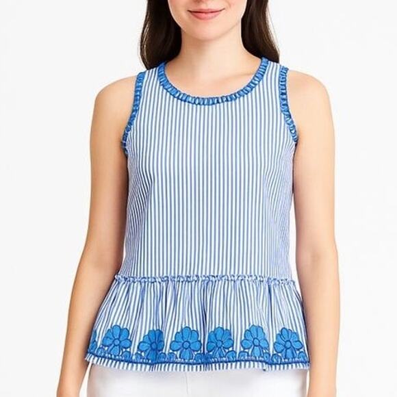 Vineyard Vines Sarah Striped Embroidered Swing Peplum Top - Picture 9 of 9